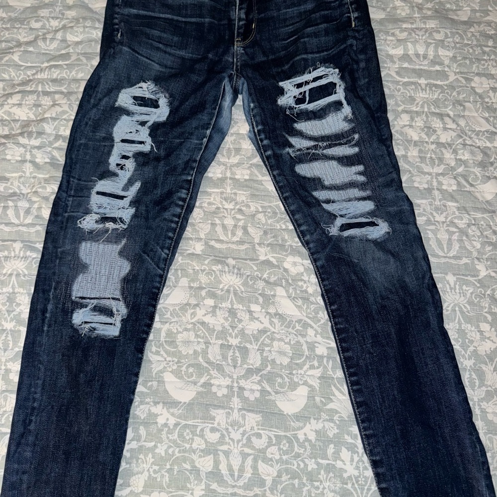 American Eagle Outfitters Dark Blue Distressed Skinny Jeans